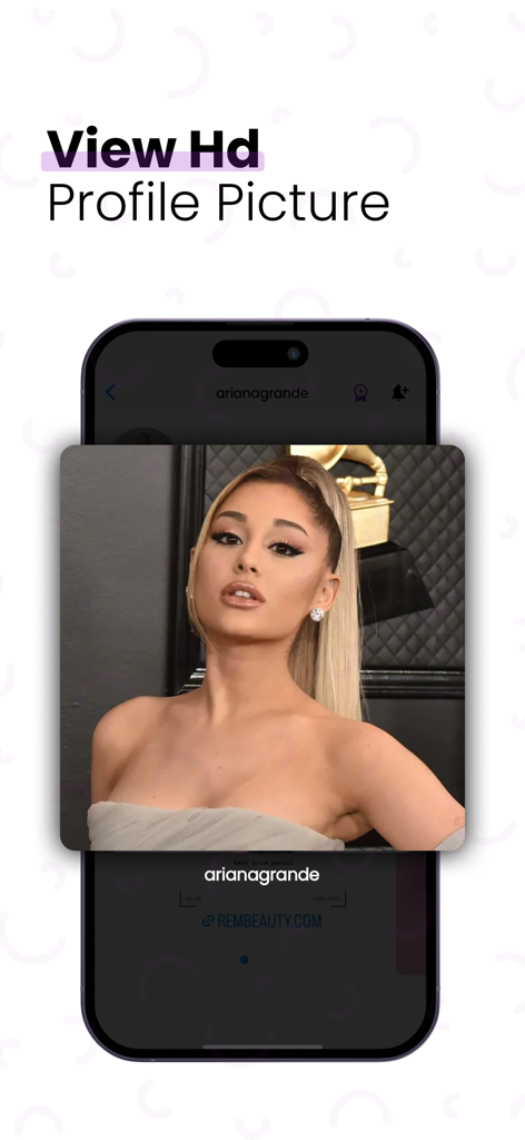 Pantalla de la app móvil mostrando la función de visualización de imágenes de perfil de alta definición