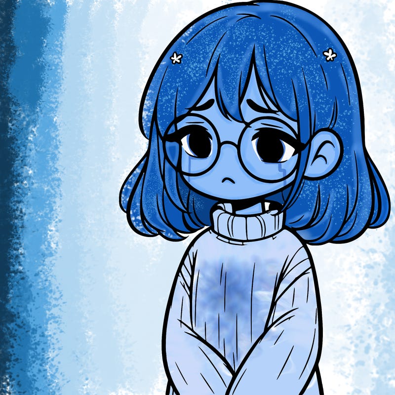 sad girl with glasses in a sweater