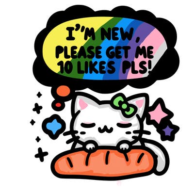 kitty taking a nap dream talking and saying "i'm new, please get me at least 10 likes pls!!"