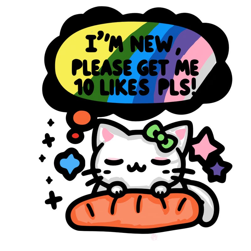 kitty taking a nap dream talking and saying "i'm new, please get me at least 10 likes pls!!"