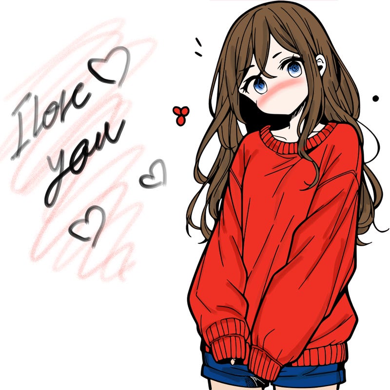 manga teen girl  in a sweater and baggy pants