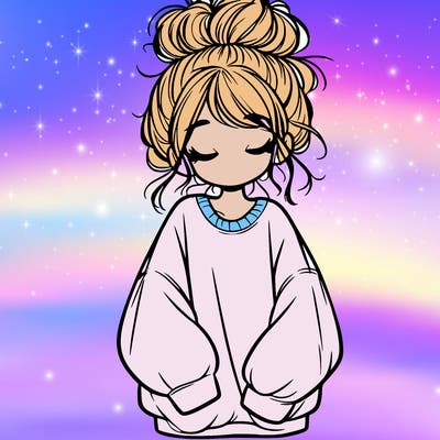 girl with baggy sweatshirt and messy bun