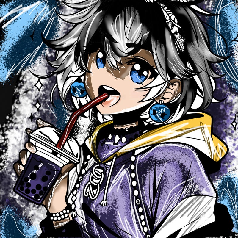 hot baddie anime girl drinking boba and biting the straw