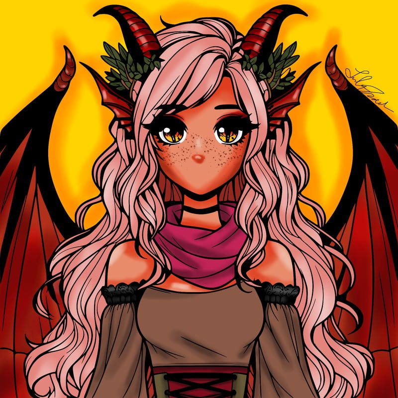 realistic girl with dragon wings horns and a tail