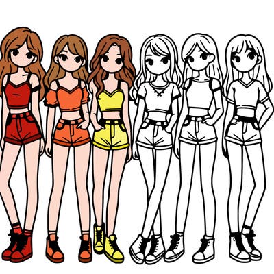 a group of girls wearing crop tops and shorts