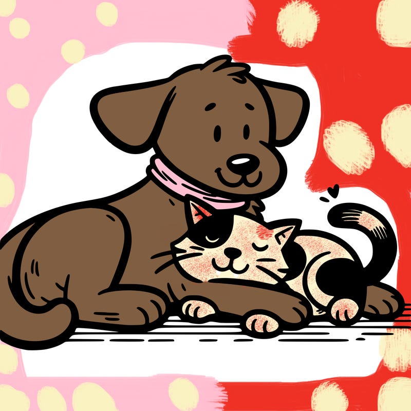 dog and cat cuddling