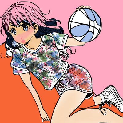 teen manga girl playing basketball