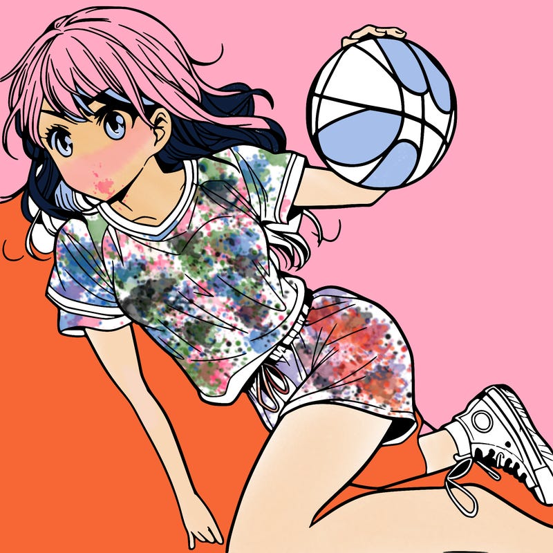 teen manga girl playing basketball