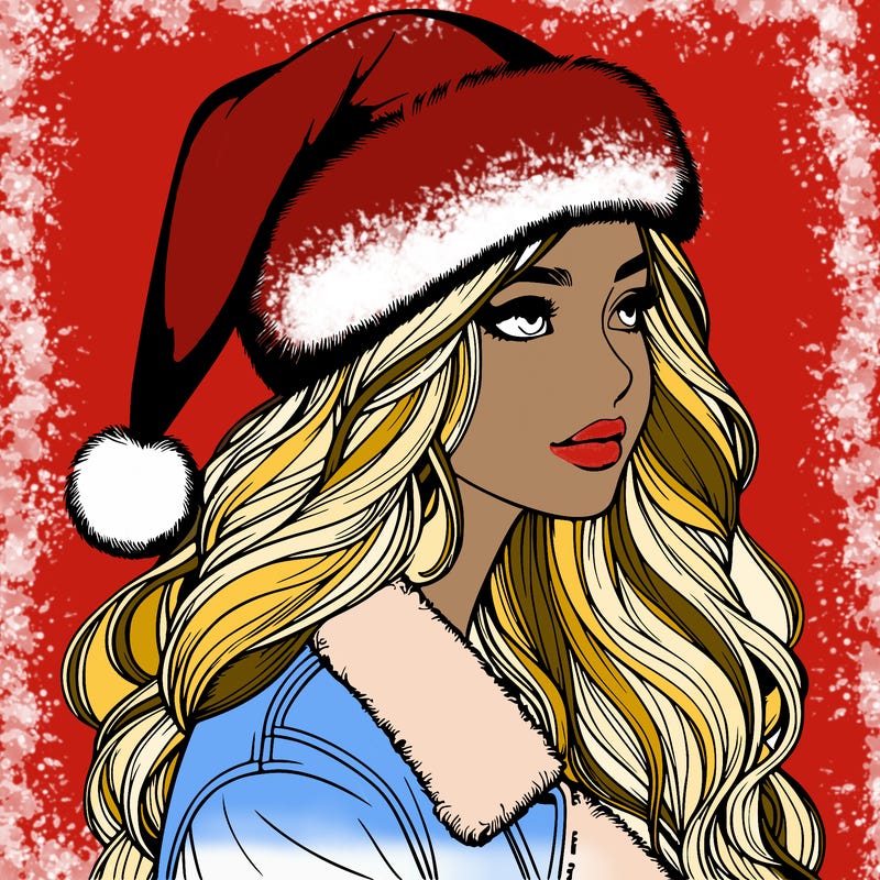 realistic girl in santa hat