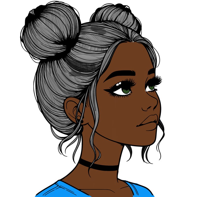 realistic girl with buns on the top of her head