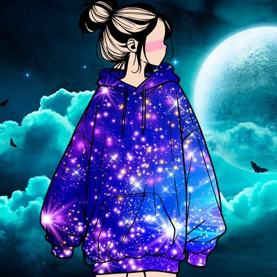 realistic girl with a oversized sweatshirt on and a bun