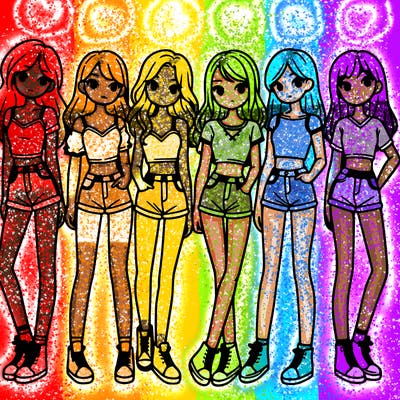 a group of girls wearing crop tops and shorts