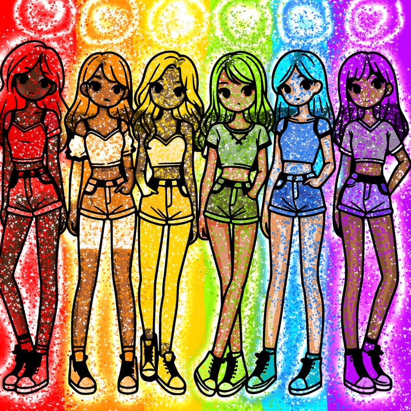 a group of girls wearing crop tops and shorts