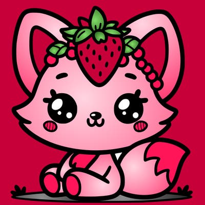 cute cartoon fox with a strawberry on its head