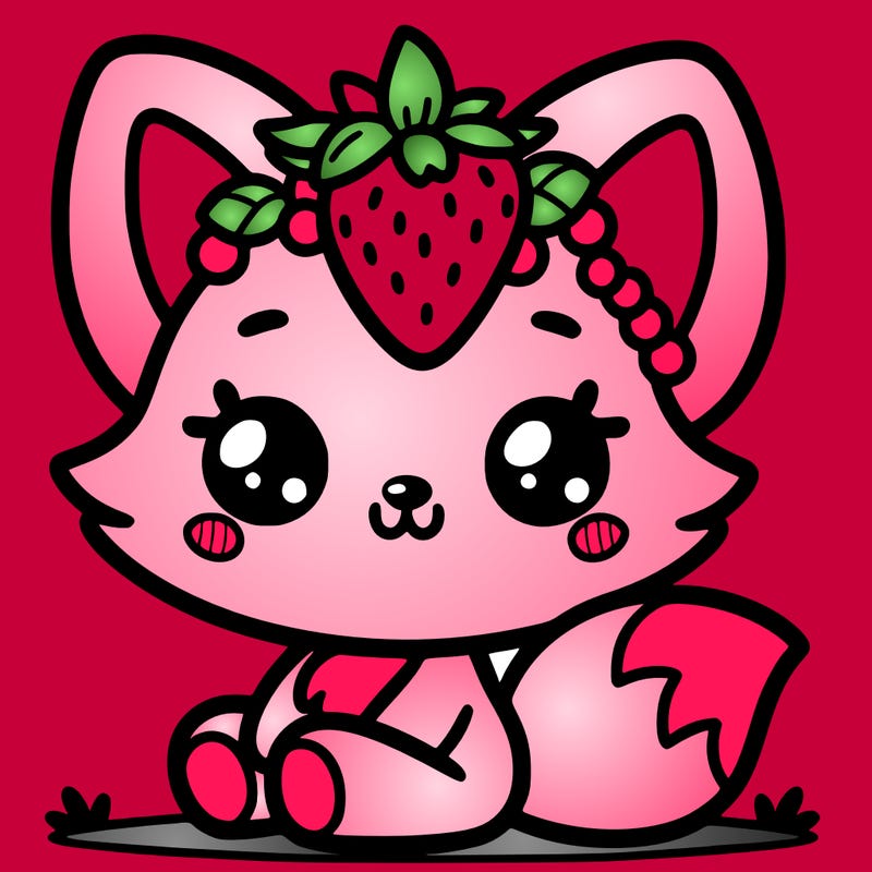 cute cartoon fox with a strawberry on its head