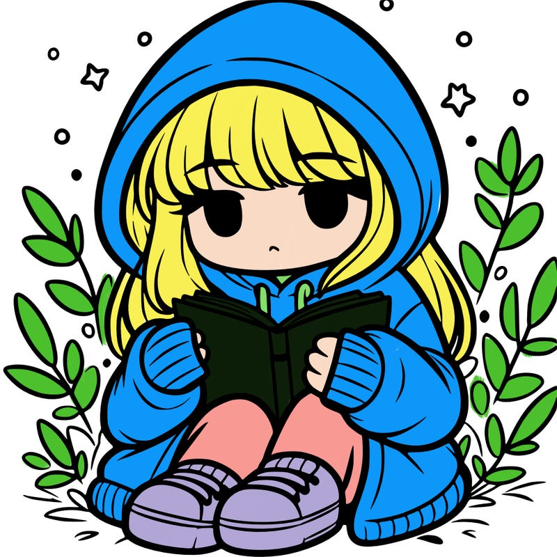 girl in oversized hoodie reading a book