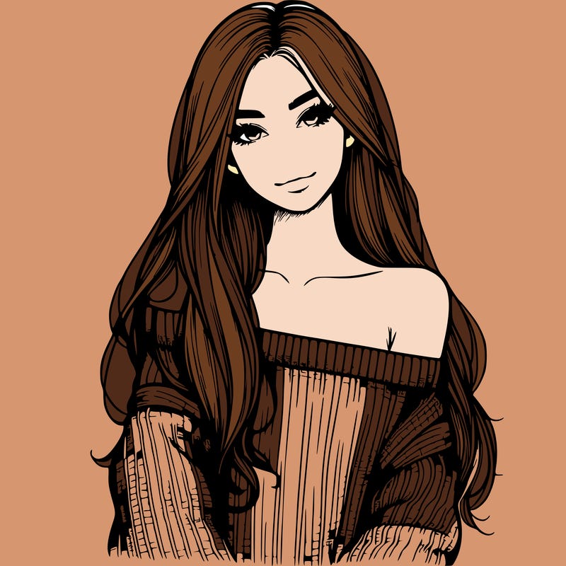 realistic girl with long hair wearing an off the shoulder sweater