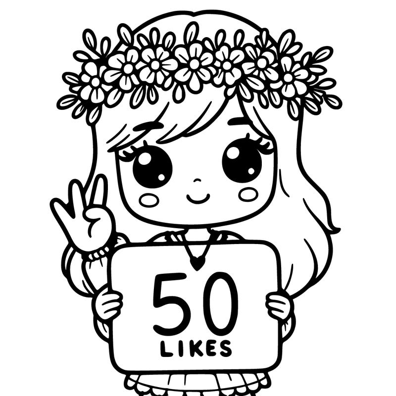 girl with flower crown hold a 50likes sign