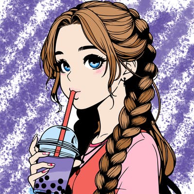 realistic girl with braided hair drinking boba