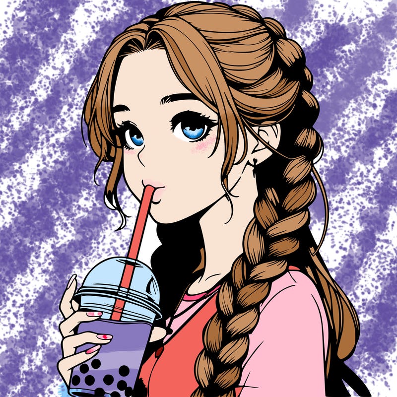 realistic girl with braided hair drinking boba