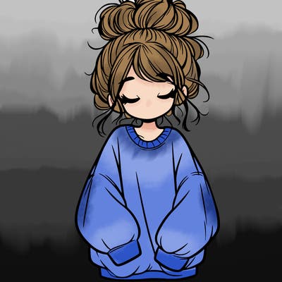 girl with baggy sweatshirt and messy bun