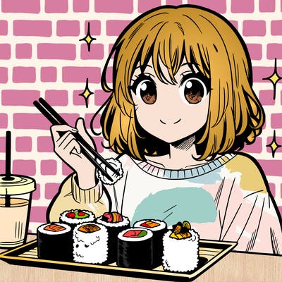 manga girl who loves sushi
