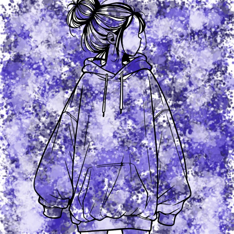 realistic girl with a oversized sweatshirt on and a bun