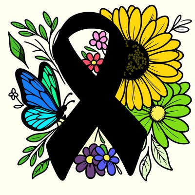 cancer awareness symbol with flowers and butterflies