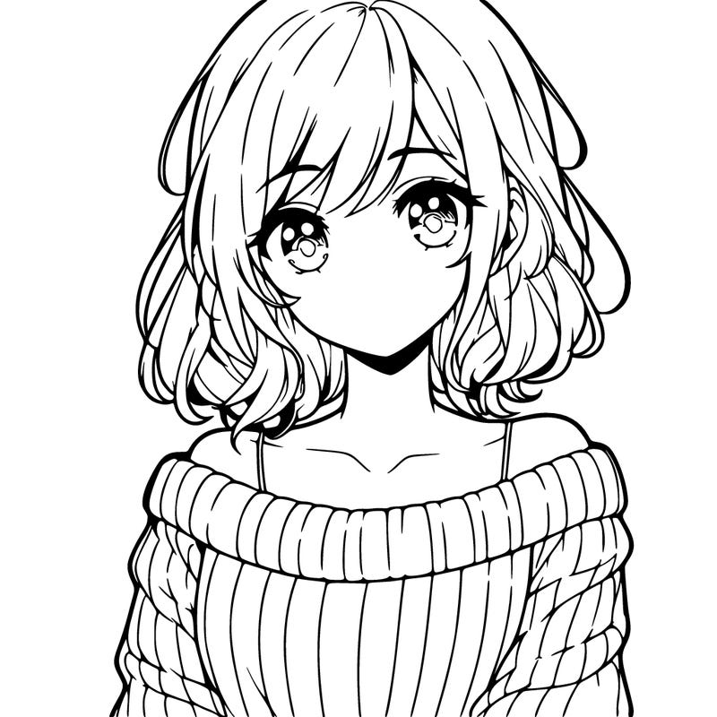 beautiful anime girl wearing a sweater