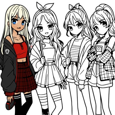 teen manga girls group of 4