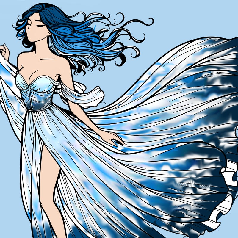 realistic woman in dress flowing the the wind