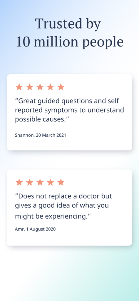 Ada – check your health - User testimonials and five star ratings for the Ada health symptom checker app.