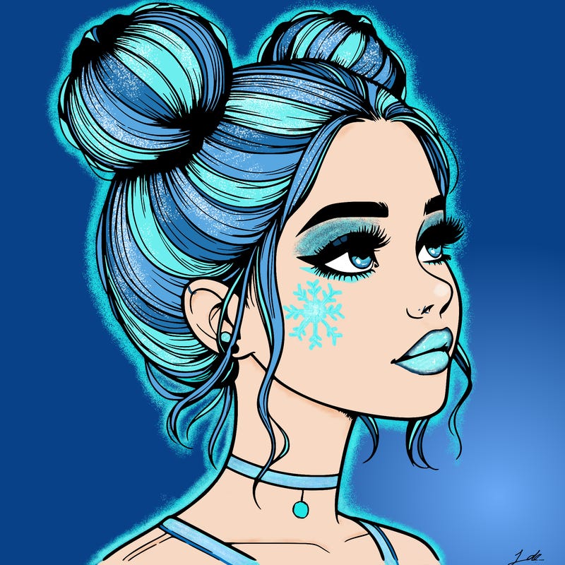 realistic girl with buns on the top of her head