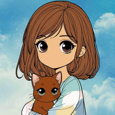 a realistic  girl holding a cat