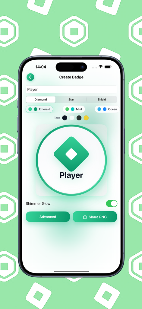 Robux Games For Roblox - Interface for designing a custom player badge with various shapes and colors