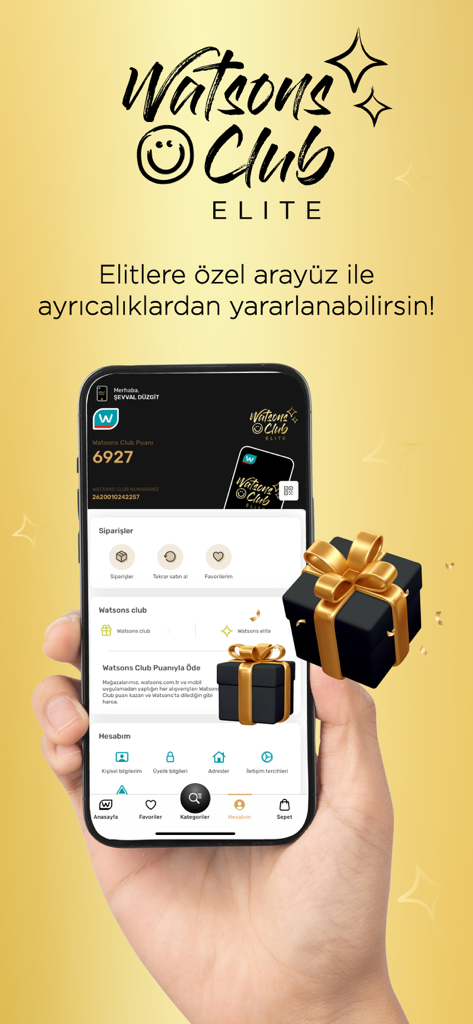 Watsons Club Elite Mobile App-Oberfläche, die Treuepunkte und Mitgliedskonto-Details zeigt
