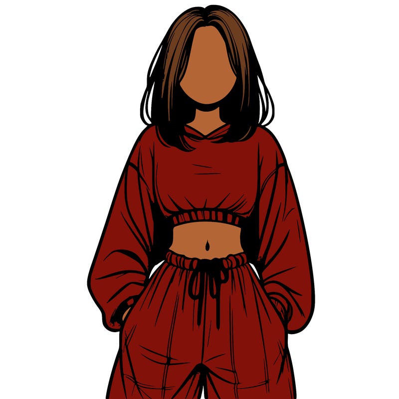 realistic girl faceless with baggy pants and a crop top