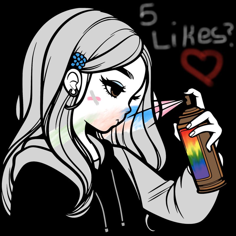 a realistic girl spray painting