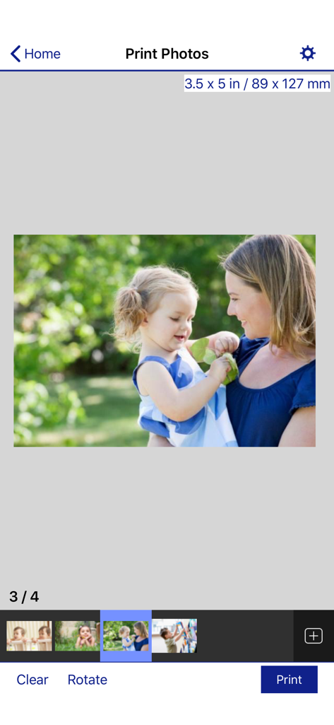 Epson iPrint mobile app photo print preview screen