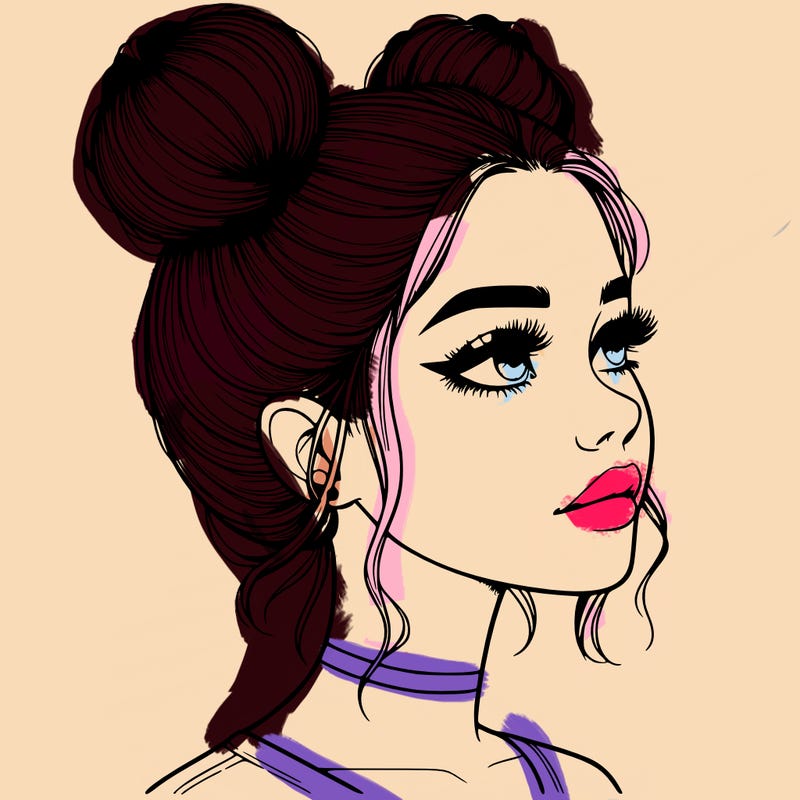 realistic girl with buns on the top of her head