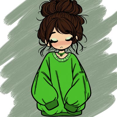 girl with baggy sweatshirt and messy bun