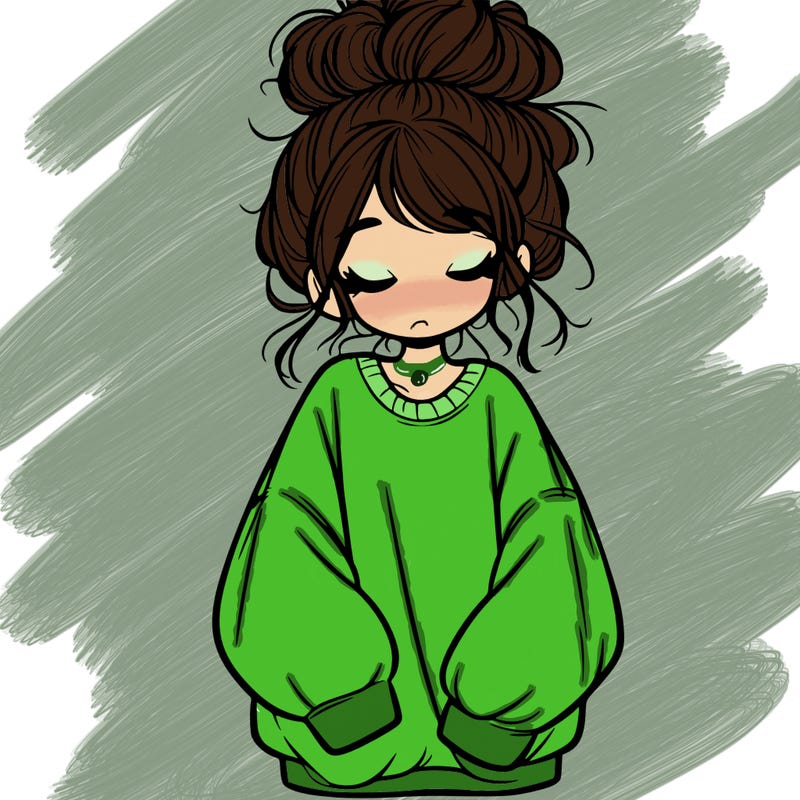 girl with baggy sweatshirt and messy bun