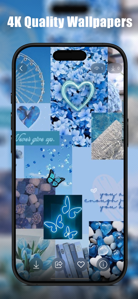 Blue Aesthetic Wallpapers - iPhone画面上の蝶とネオンハートをフィーチャーした青い美的壁紙コラージュ