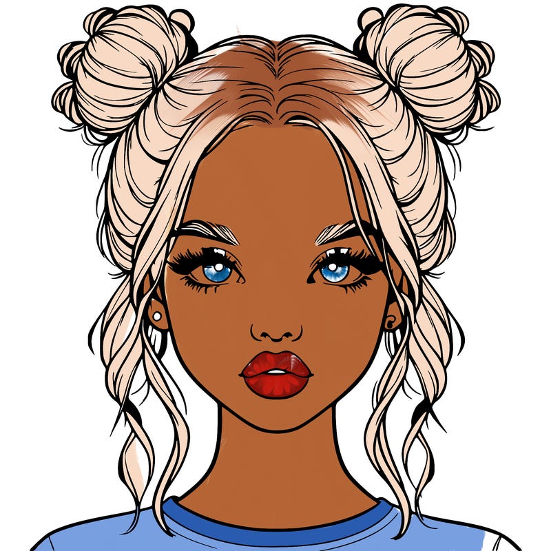 realistic girl with two buns in hair and lips