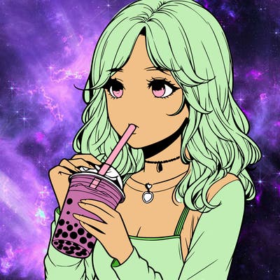 realistic girl drinking boba tea