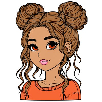 realistic girl with two buns in her hair