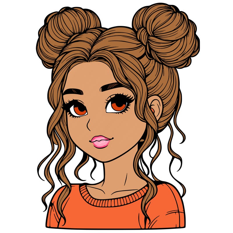 realistic girl with two buns in her hair