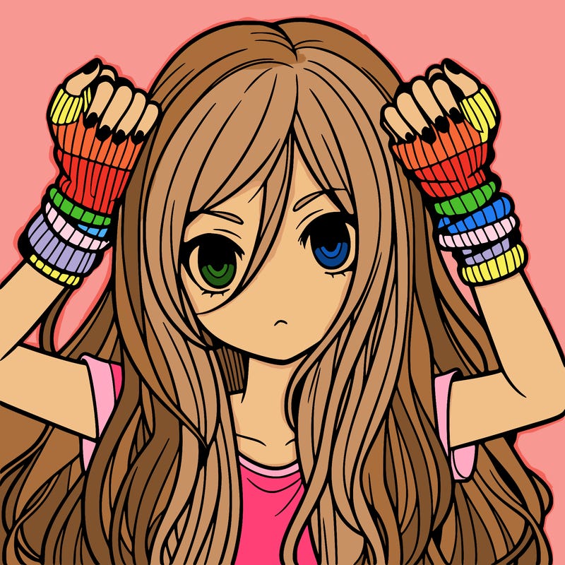 long haired girl with fingerless gloves