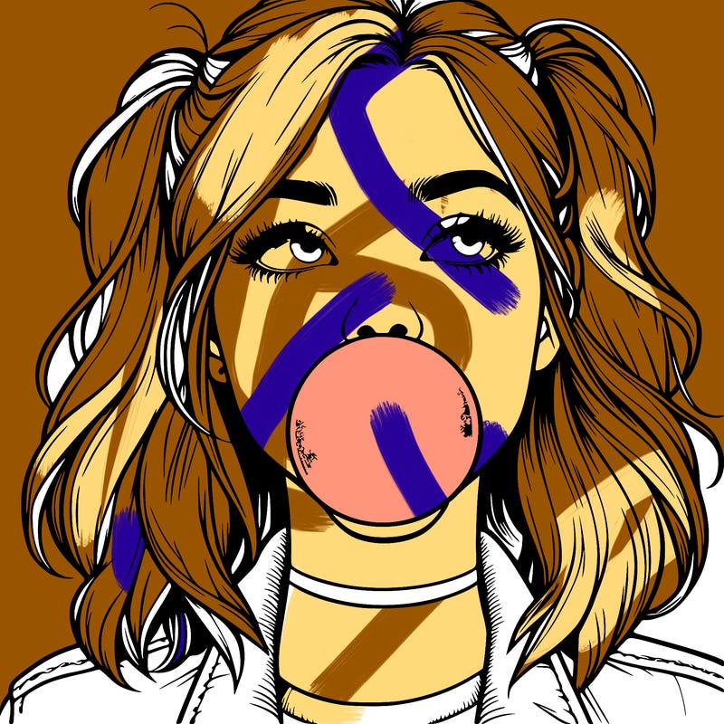 realististic girl blowing bubble -gum