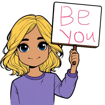 realistic girl holding up a sign